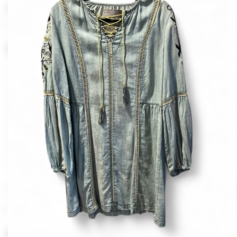 Double D Ranch Denim Dress Embroidered In Lay Cutouts Dress Size Medium - Picture 3 of 7